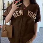 Short Sleeve Button-up Lettering T-shirt