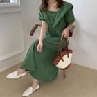 Puff-sleeve Layered Maxi Dress Green - One Size