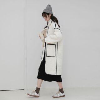 Contrast Trim Button-up Long Coat White - One Size