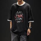 3/4-sleeve Contrast Trim Printed Letter T-shirt