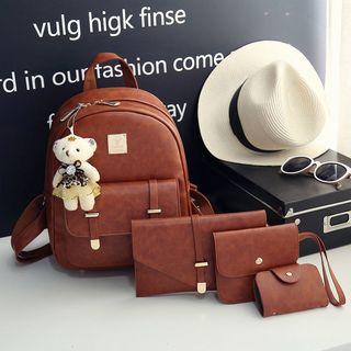 Set : Faux Leather Backpack + Shoulder Bag + Pouch + Keyholder