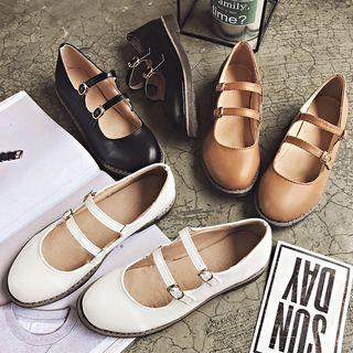 Faux Leather Double Strap Mary Jane Pumps