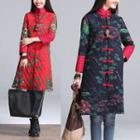 Floral Print Stand Collar Padded Coat
