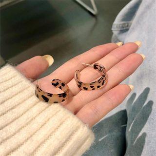 Leopard Print Resin Open Hoop Earring 1 Pair - Stud Earring - Almond - One Size