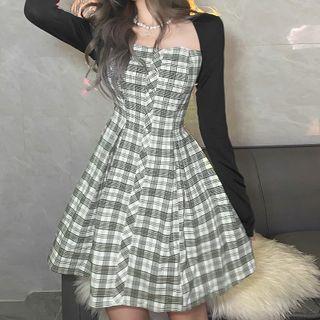 Long Sleeve Check Print Dress