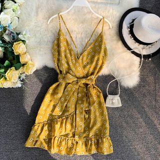 Spaghetti Strap Floral Print Open-back A-line Sundress
