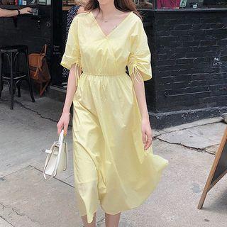 V-neck High-waist Bow Wrap Dress