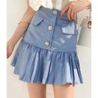 Inset Shorts Buttoned Pleated-hem Skirt