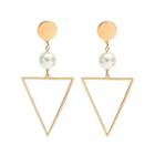 Faux Pearl Alloy Triangle Dangle Earring 1283 - Gold - One Size
