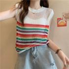 Color Panel Eyelet-knit Tank Top Stripe - Rainbow - One Size