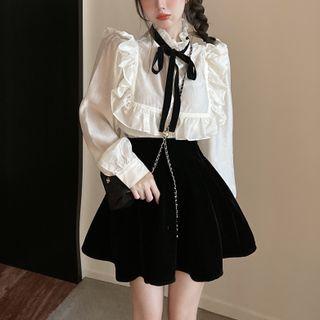 Frill Trim Blouse / A-line Skirt