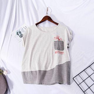 Striped Short-sleeve T-shirt Light Gray - One Size