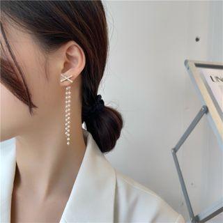 Cross Faux Pearl Fringed Earring 1 Pair - Gold - One Size
