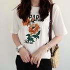 Rose Embroidered Cotton T-shirt