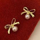 Bow Alloy Faux Pearl Earring 1 Pair - Earrings - Faux Pearl - Bow - Silver - Gold - One Size