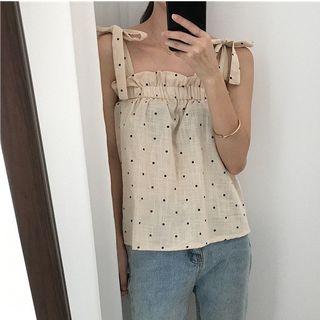 Dotted Shoulder-tie Top Almond - One Size