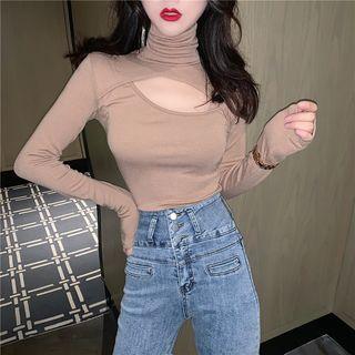 Turtleneck Cut-out Long-sleeve Top
