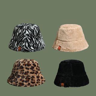 Applique Print Faux Fur Bucket Hat