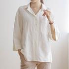 Half-placket Wide-sleeve Textured Shirt