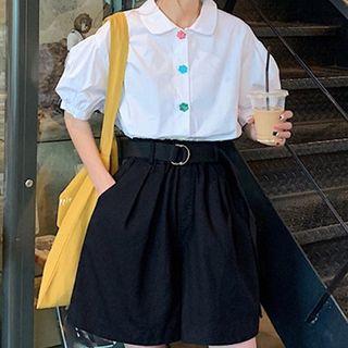 Puff-sleeve Shirt / High-waist Shorts