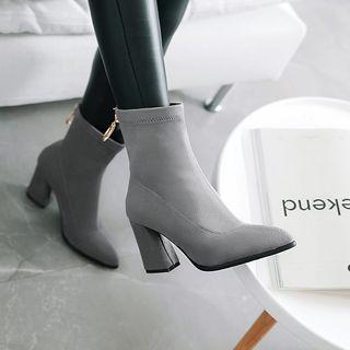 Faux Suede Block Heel Pointed Toe Lined Booties