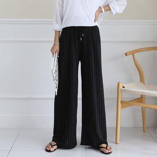 Drawcord Pinstripe Wide-leg Pants