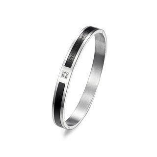 Simple Romantic Black Geometric 316l Stainless Steel Bangle With Cubic Zirconia For Men Silver - One Size