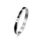 Simple Romantic Black Geometric 316l Stainless Steel Bangle With Cubic Zirconia For Men Silver - One Size