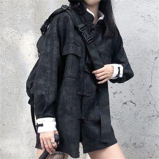 Pocket Detail Frog Button Jacket Black - One Size