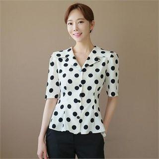Sailor-collar Polka-dot Peplum Blouse