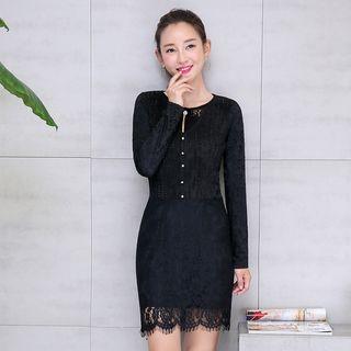 Tasseled Long Sleeve Lace Dress