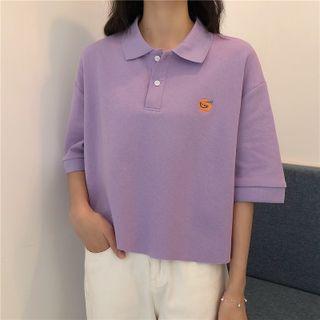 Short-sleeve Cartoon Embroidered Cropped Polo Shirt