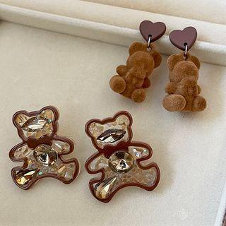 Flocking Bear Dangle Earring / Bear Acrylic Earring