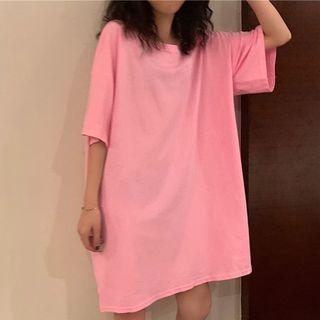 Elbow-sleeve Plain Boxy T-shirt