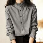 Plaid Frill Trim Shirt Gray - L
