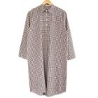 Gingham Long-sleeve Pocket-patch Shirt Dress Brown - One Size