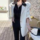 Notch-lapel Metallic-button Long Blazer