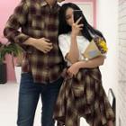 Couple Matching Plaid Shirt / Asymmetric Hem A-line Skirt