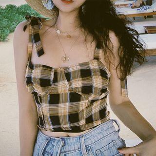 Spaghetti Strap Plaid Crop Top