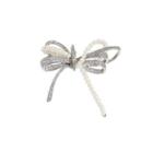 Fashion And Elegant Ribbon Freshwater Pearl Brooch With Cubic Zirconia Silver - One Size