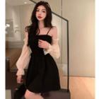 Colorblock Sleeveless Smocked Mini Dress Black - One Size