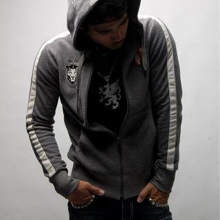 Contrast-trim Printed Zip-up Hoodie L