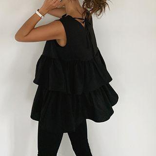 Layered Flowy Tank Top Black - One Size