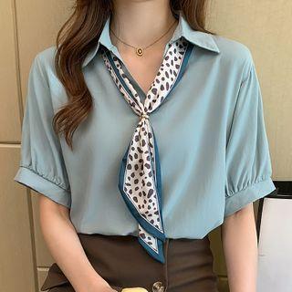 Short-sleeve Open-collar Chiffon Blouse