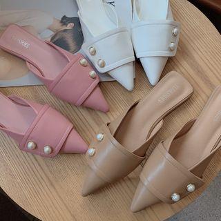 Pointed Faux Pearl Flat Mules