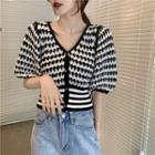 Puff-sleeve Striped Knit Top As Shown In Figure - One Size