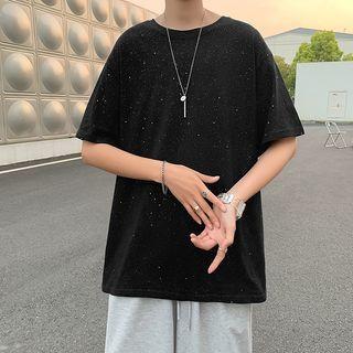 Elbow-sleeve Splatter Print T-shirt / Sweatshorts