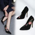 Pointy Toe Embroidered High Heel Pumps