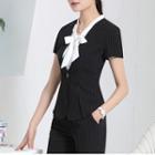 Set: Short-sleeve Blazer + High Waist Pencil Skirt / Set: Short-sleeve Blazer + Dress Pants