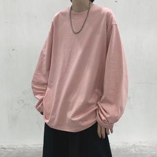 Long Sleeve Plain Round-neck Oversized Top